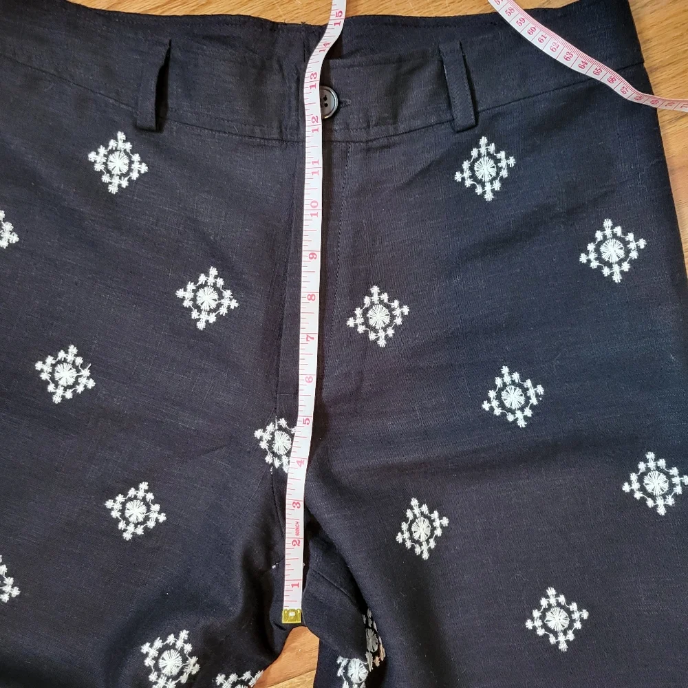 Elie Tahari Black Pants With Cream Embroidery And Back Pockets Size 10 - Picture 9 of 16